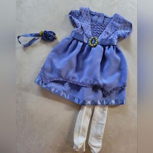 American Girl Doll Dress, Tights, Headband In Indigo